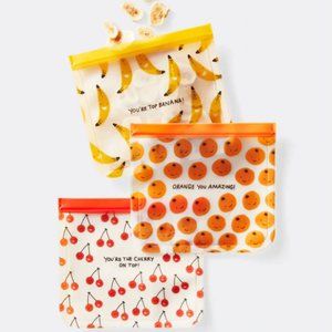 *Fun Print Reusable 3pc Set of Zip Pouches Various